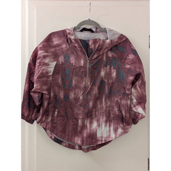Tie-Dye Burgundy & Aqua Hooded Windbreaker Jacket With Zipper & Pockets Womens S - Picture 1 of 8
